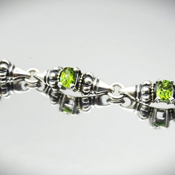 LAGOS Caviar Sterling Silver 18K Yellow Gold Faceted Green Peridot Link Bracelet - Picture 7 of 13
